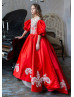 Red Satin Gold Lace Adorable Flower Girl Dress